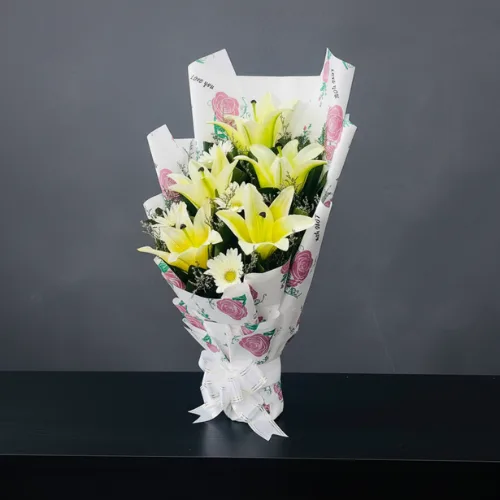 Elegant Yellow Lily & White Gerbera Bouquet