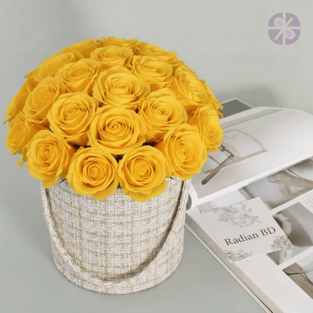 40 Yellow Roses in Hugging Tweed Round Gift Box