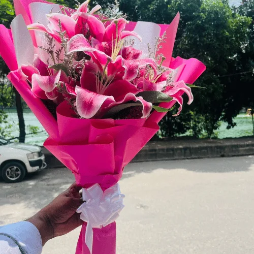 Blushing Elegance Pink Lily Bouquet