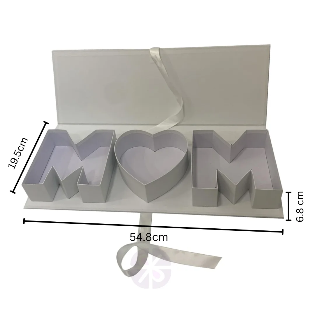 Red and White Rose "MOM" Letter Arrangement in Luxury Gift Box