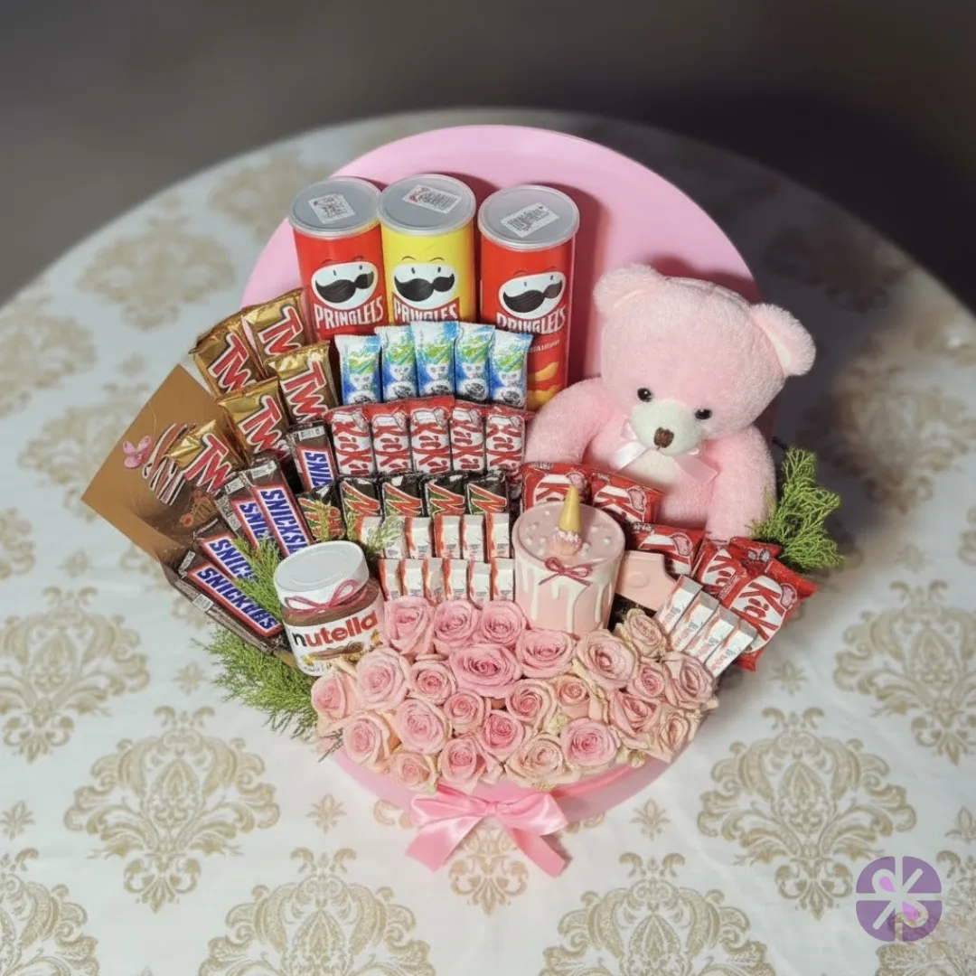 Pink Perfection Elegent Roses, Chocolates, and Teddy Gift Box