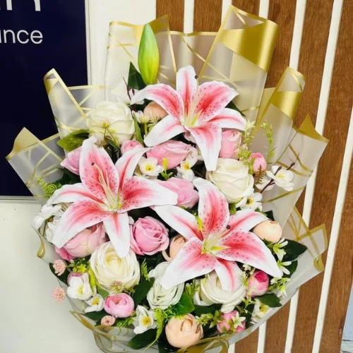 Timeless Elegance Artificial Mix Flower Bouquet (Pink & White)