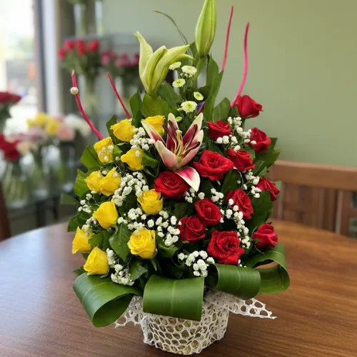 Radian Red & Yellow Rose Basket