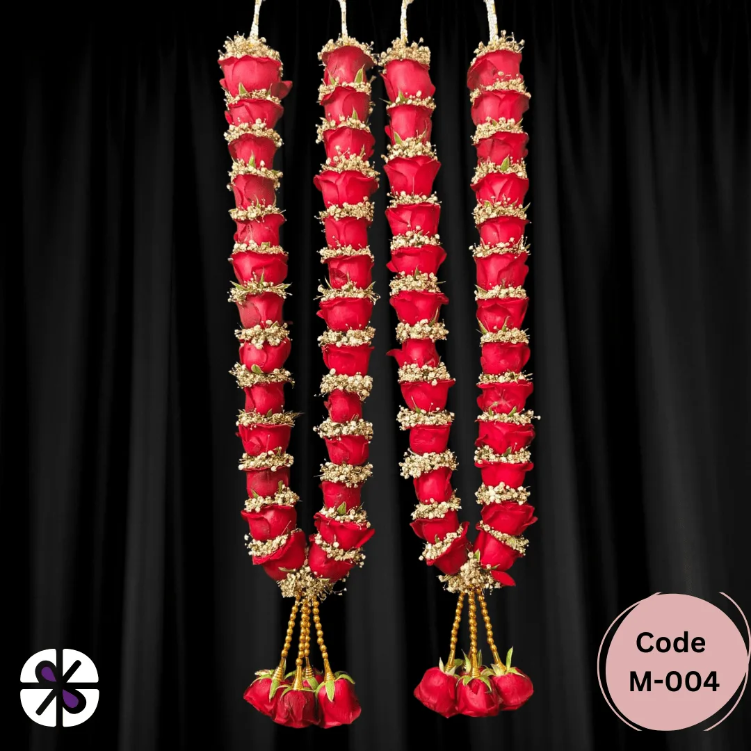 Supreme Red Rose Garland with Golden Gypsy Accents