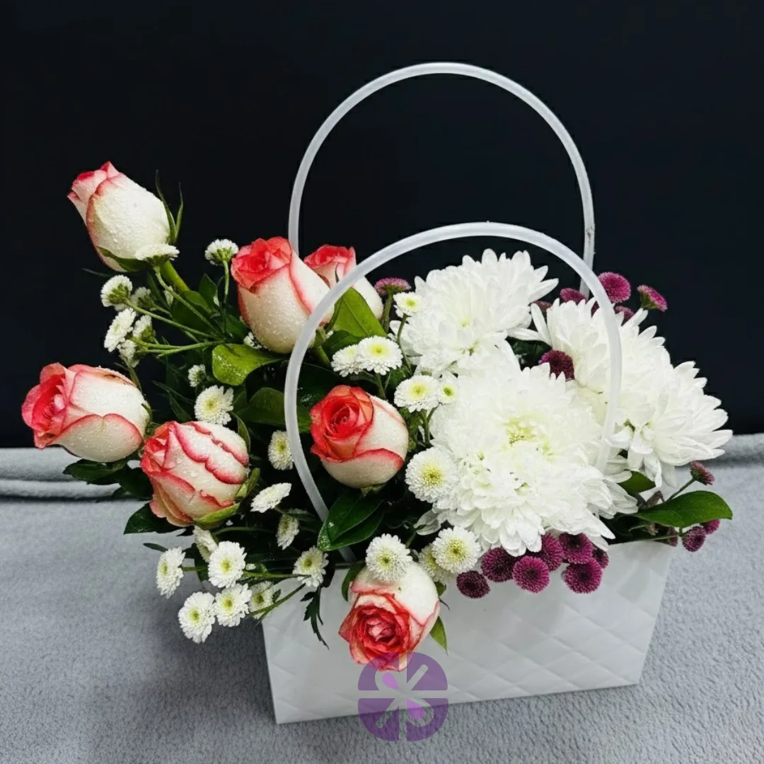 Premium Bag in Pink Rose & Mixed Mum Floral Carrier