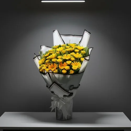 Yellow Gerbera & Rose Bouquet Statement