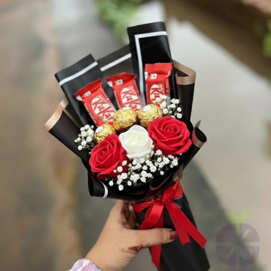 The Classic Contrast KitKat, Ferrero Rocher & Rose Small Bouquet