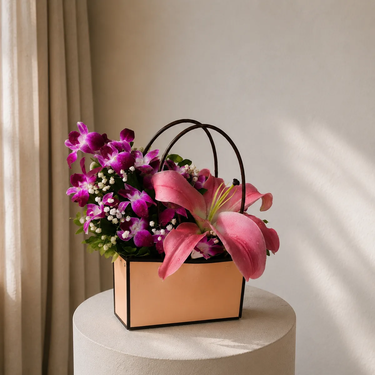 Exotic Pink Lily & Purple Orchid Premium Gift Bag