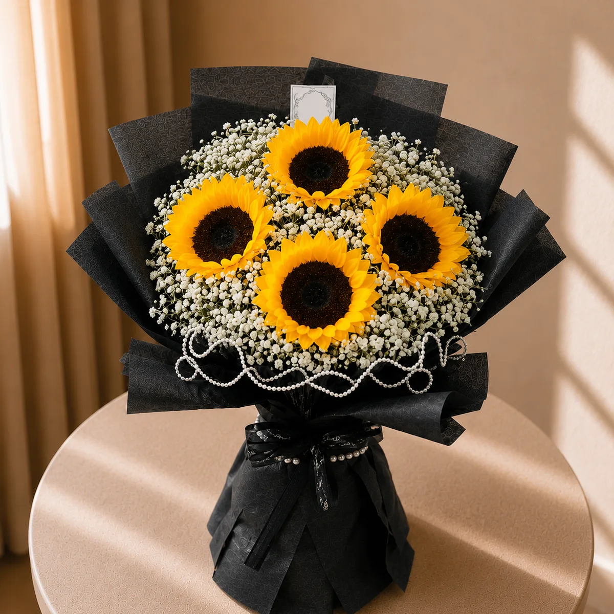 The Elegant Sunflowers in Black Stand Bouquet