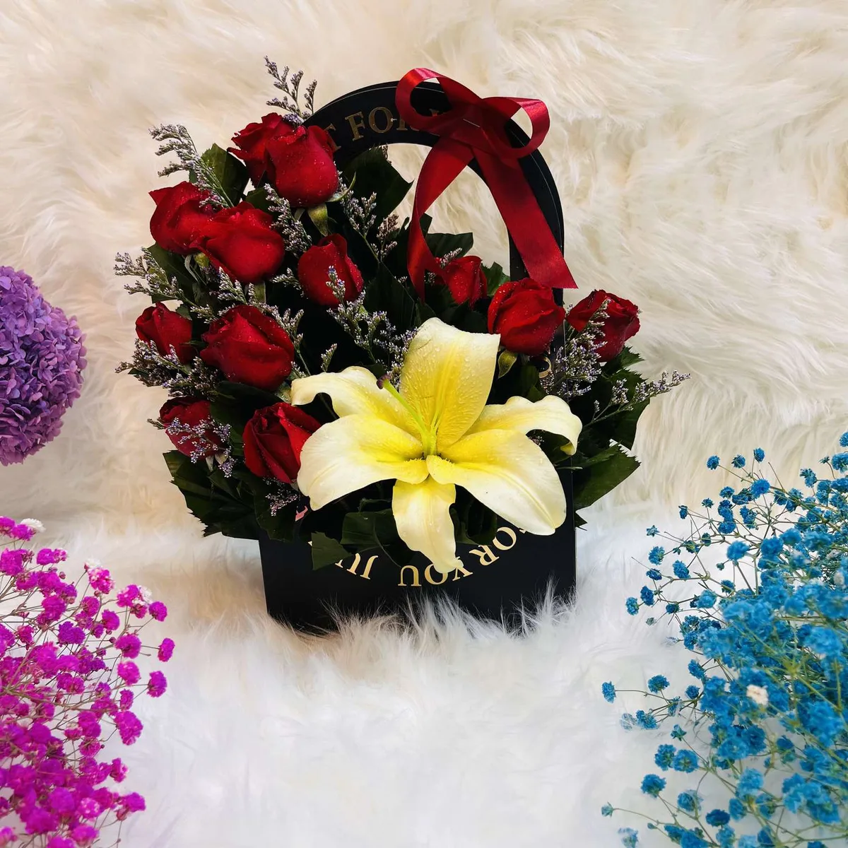 Red Rose & Yellow Lily "Just For You" Floral Gift Bag