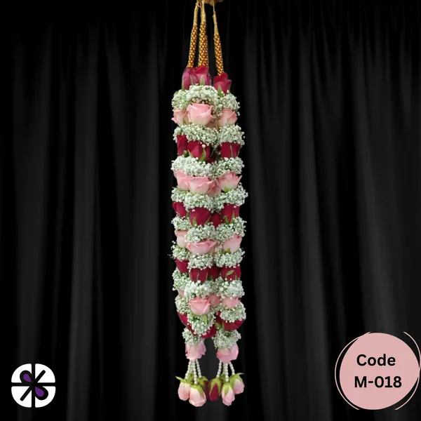 Festive Red, Pink Rose & White Gypsy Triple-Tone Wedding Garland