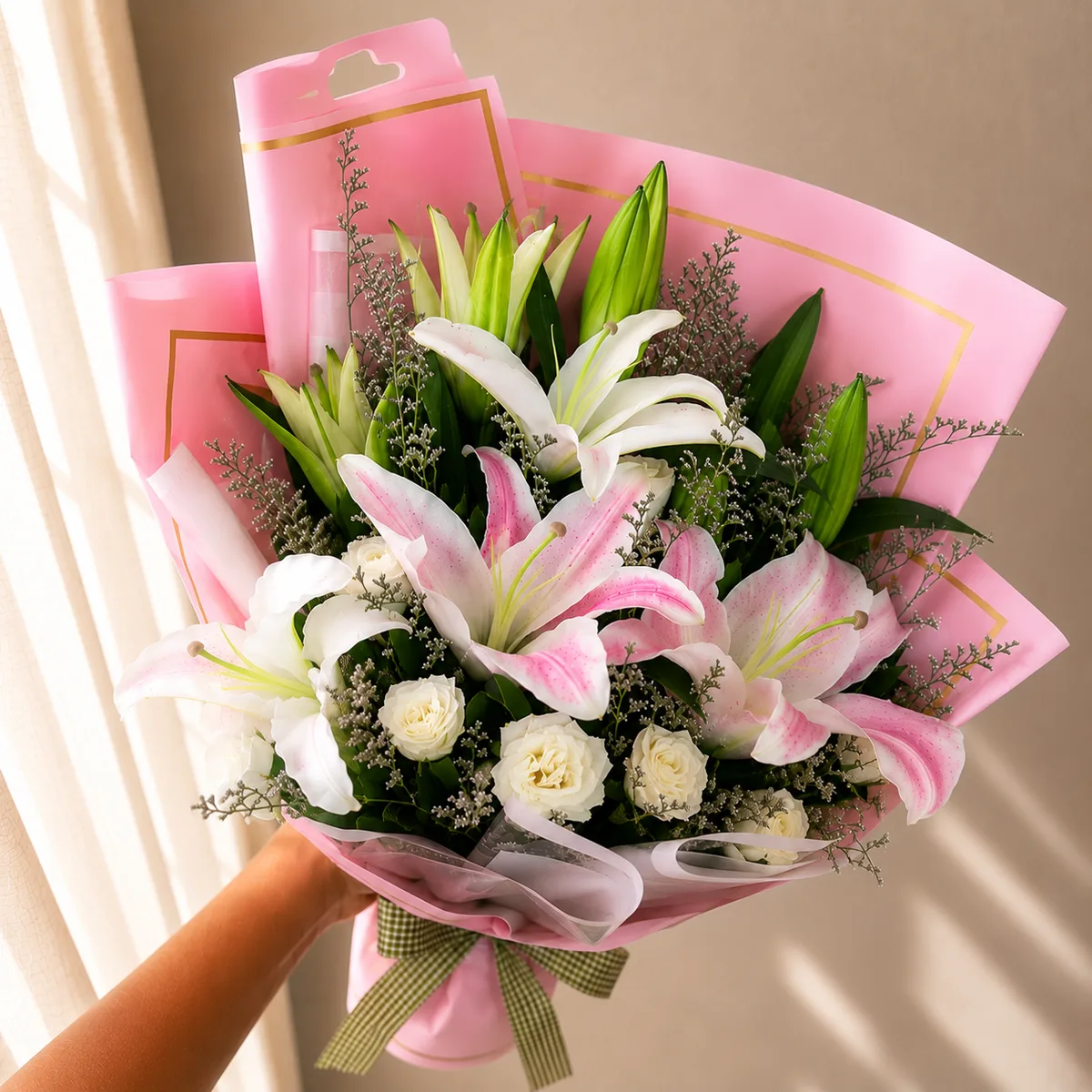 Charming Pink Lily Hand Bouquet