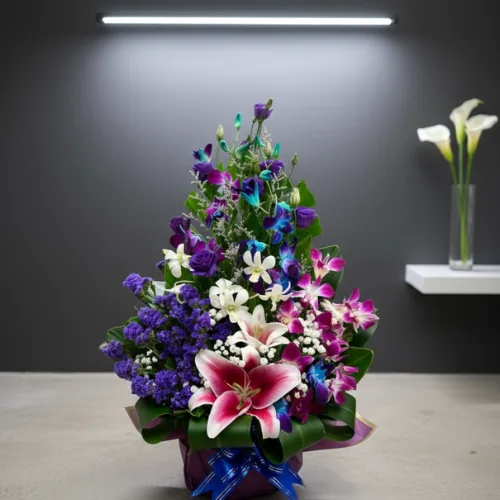 Elegant Orchid & Lily Bloom Basket
