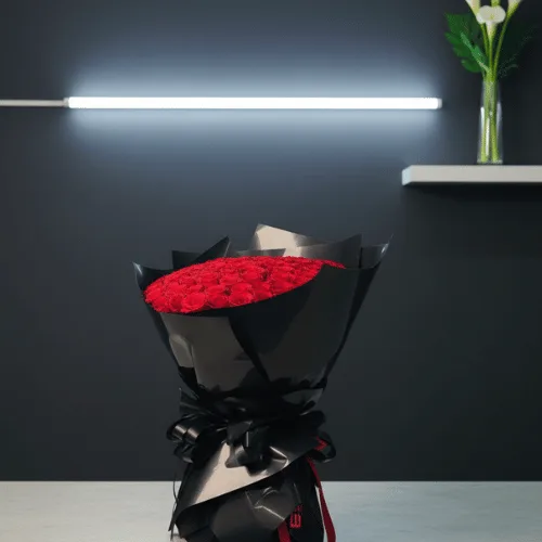 Luxury 100 Red Roses Bouquet Wrapped in Premium Black Paper – Perfect for Proposal, Anniversary & Valentine’s Day