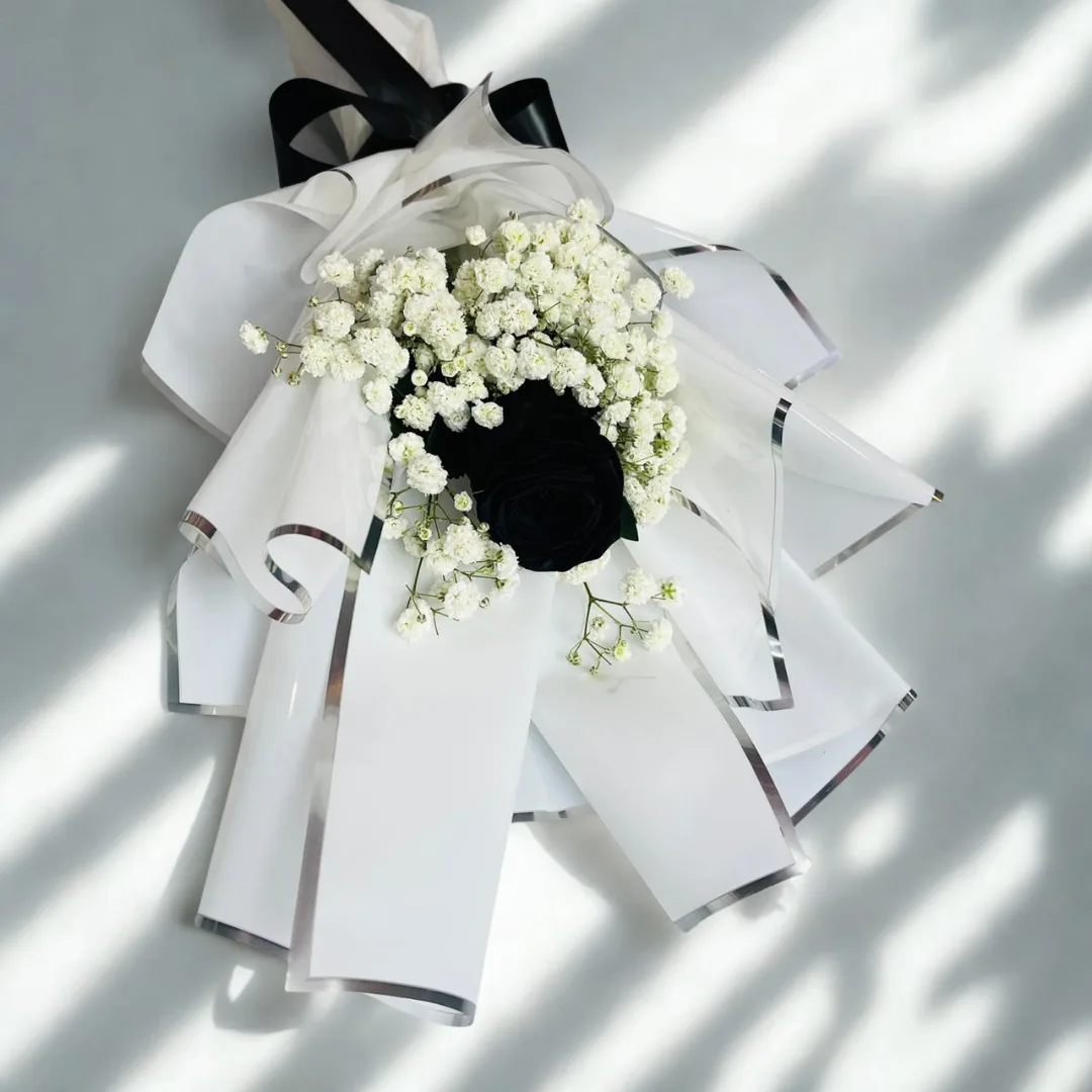 Black Rose & Baby's Breath Bouquet