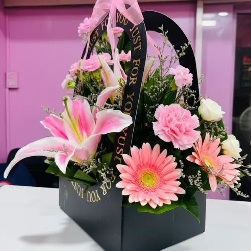 Midnight Garden Black Box Lily, Rose,Gerbera & Carnation Mix Box