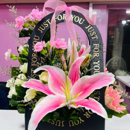 Midnight Garden Black Box Lily, Rose,Gerbera & Carnation Mix Box