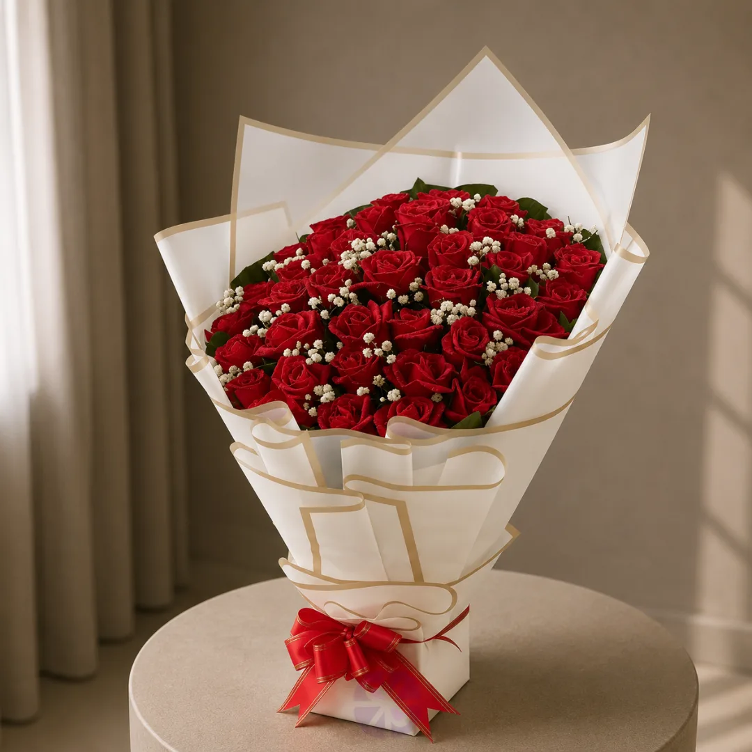Forty Love Fresh 40-Piece Red Rose Stand Bouquet