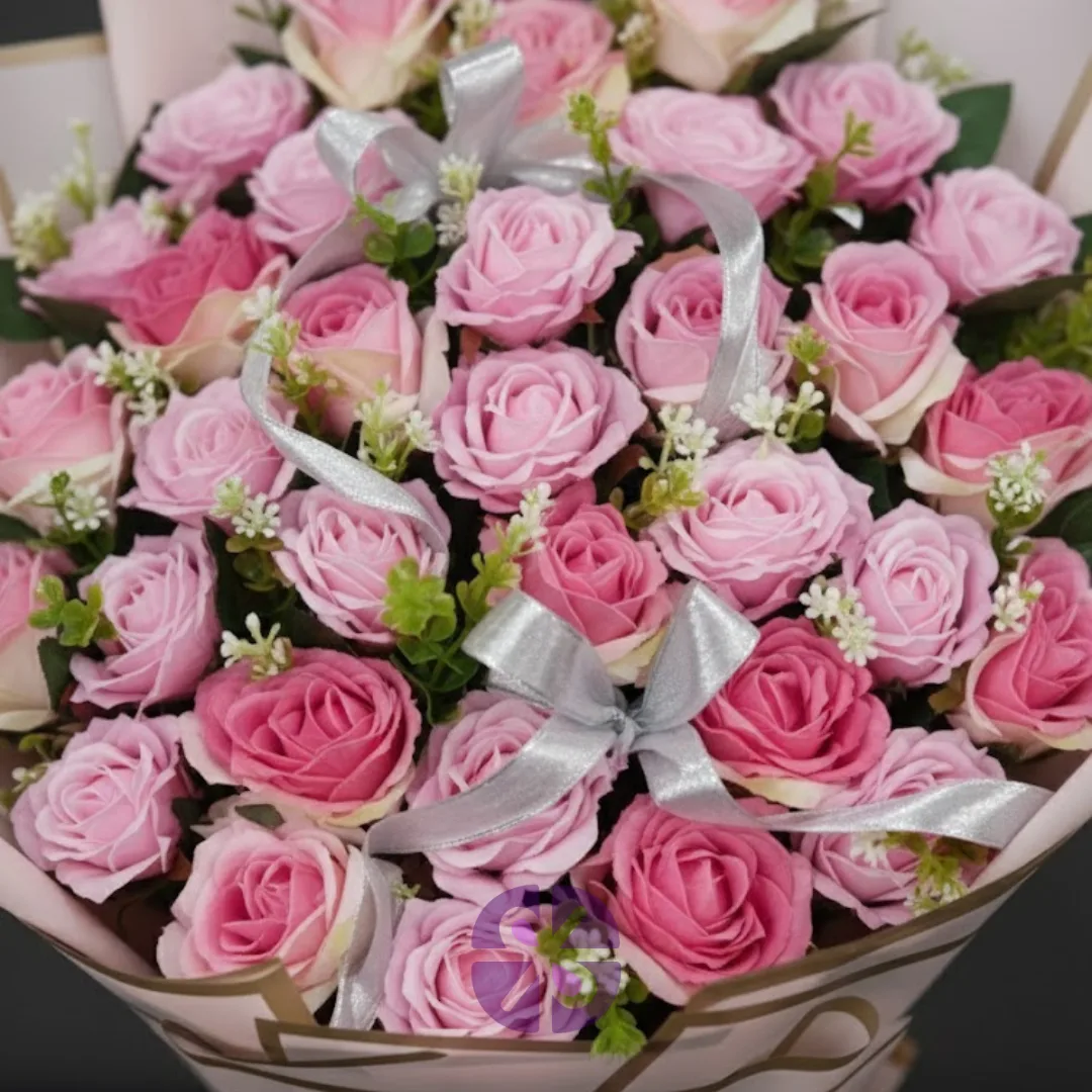 Sweet Embrace Artificial Pink Rose Stand Bouquet in Soft Pink Wrap