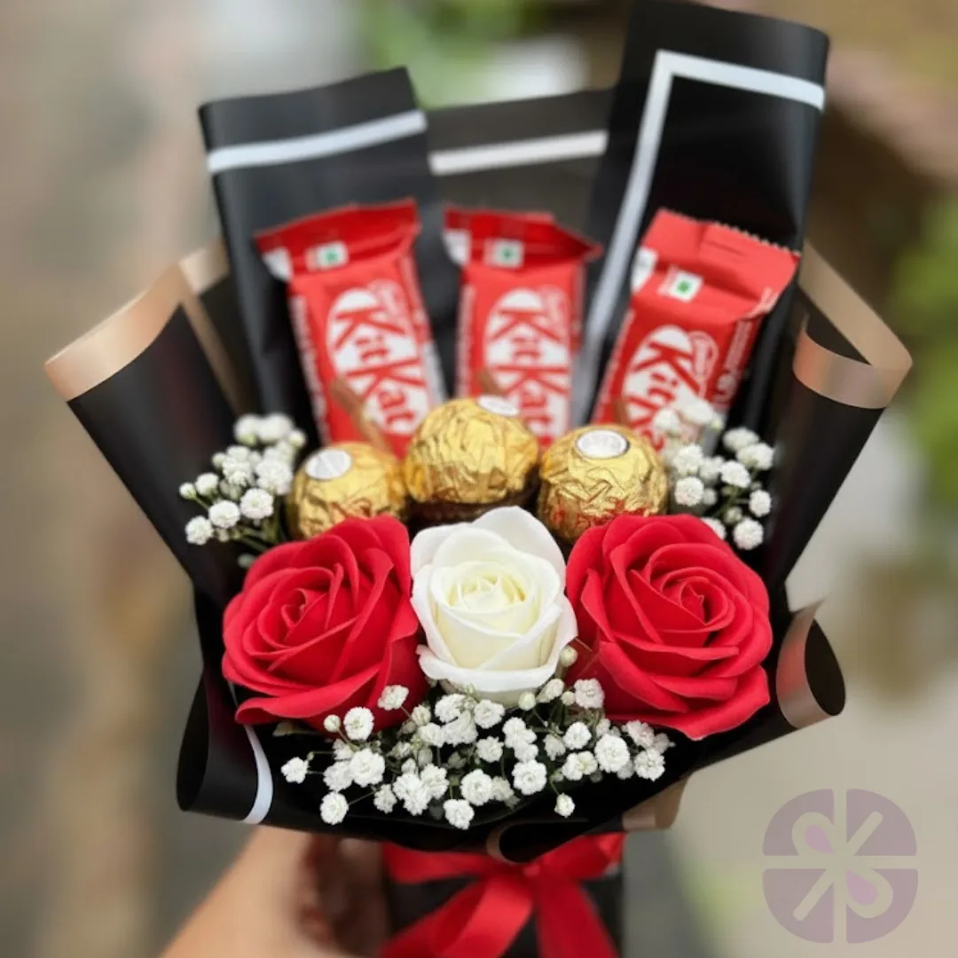 The Classic Contrast KitKat, Ferrero Rocher & Rose Small Bouquet