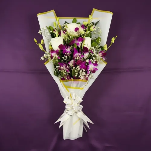 The Exotic Royal Orchid, Rose & Gypsy Bouquet