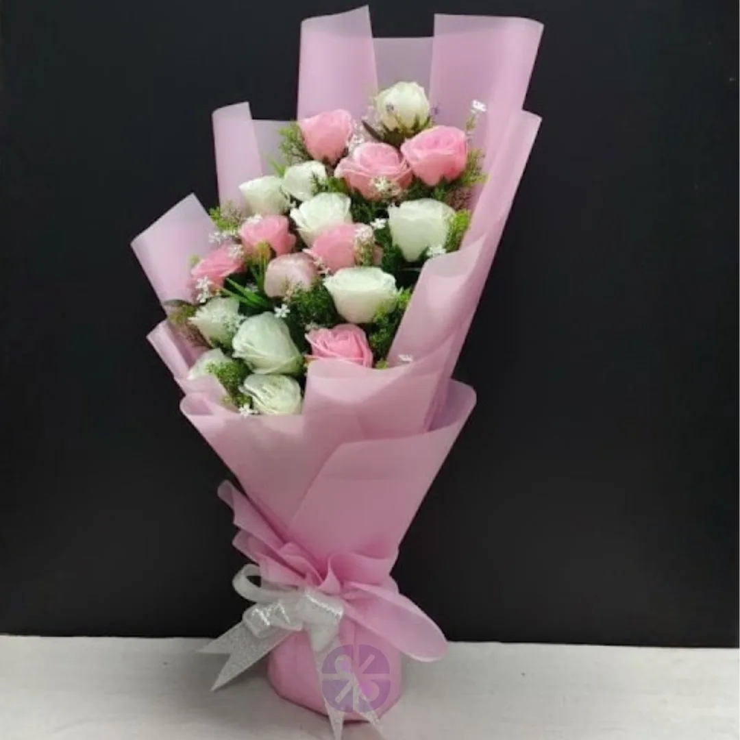 Blush Romance Artificial Pink & White Rose Stand Bouquet