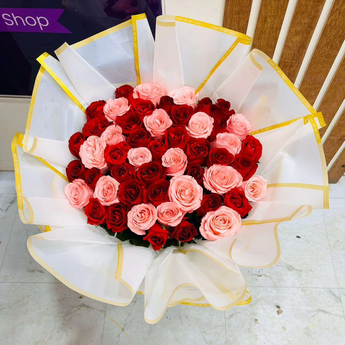Grand Elegance Premium Red & Pink Rose Standing Bouquet