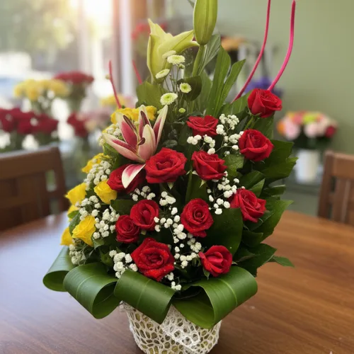Radian Red & Yellow Rose Basket