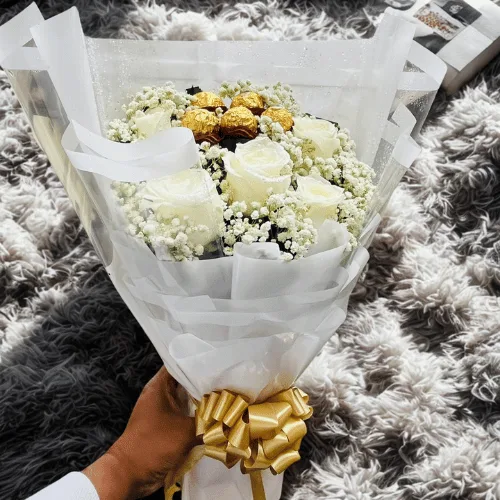 White Roses & Ferrero Rocher Bouquet