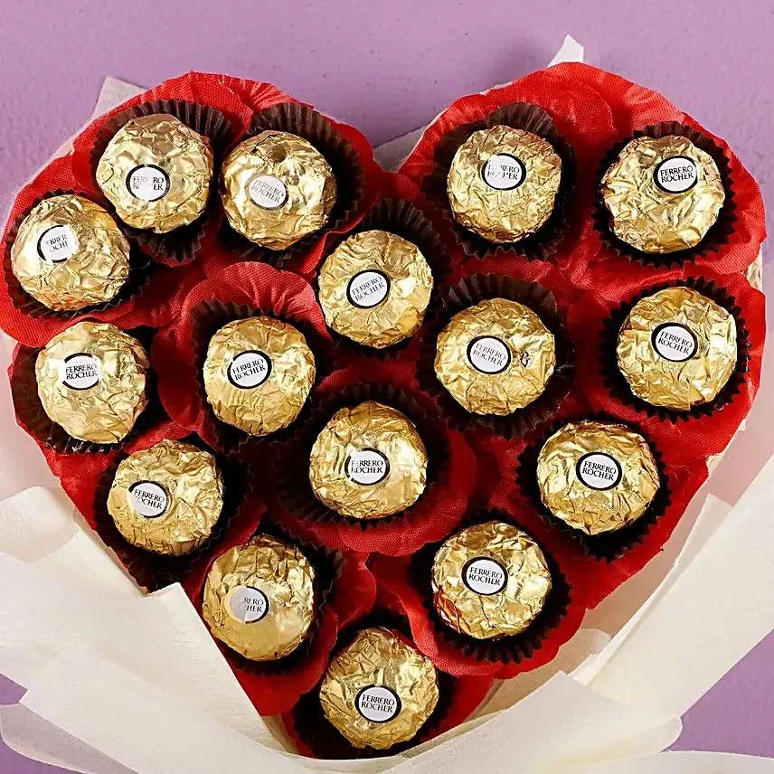 Heart-Shaped Ferrero Rocher Chocolate Bouquet