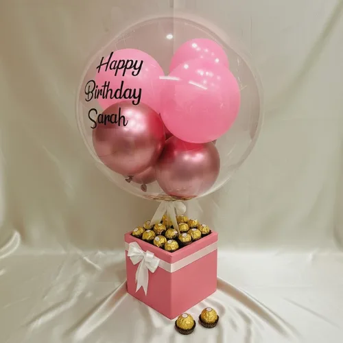 Customized Birthday Balloon Box with Ferrero Rocher & Pink Balloons