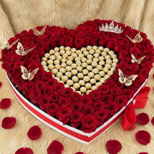 100 Red Roses & Ferrero Heart Masterpiece