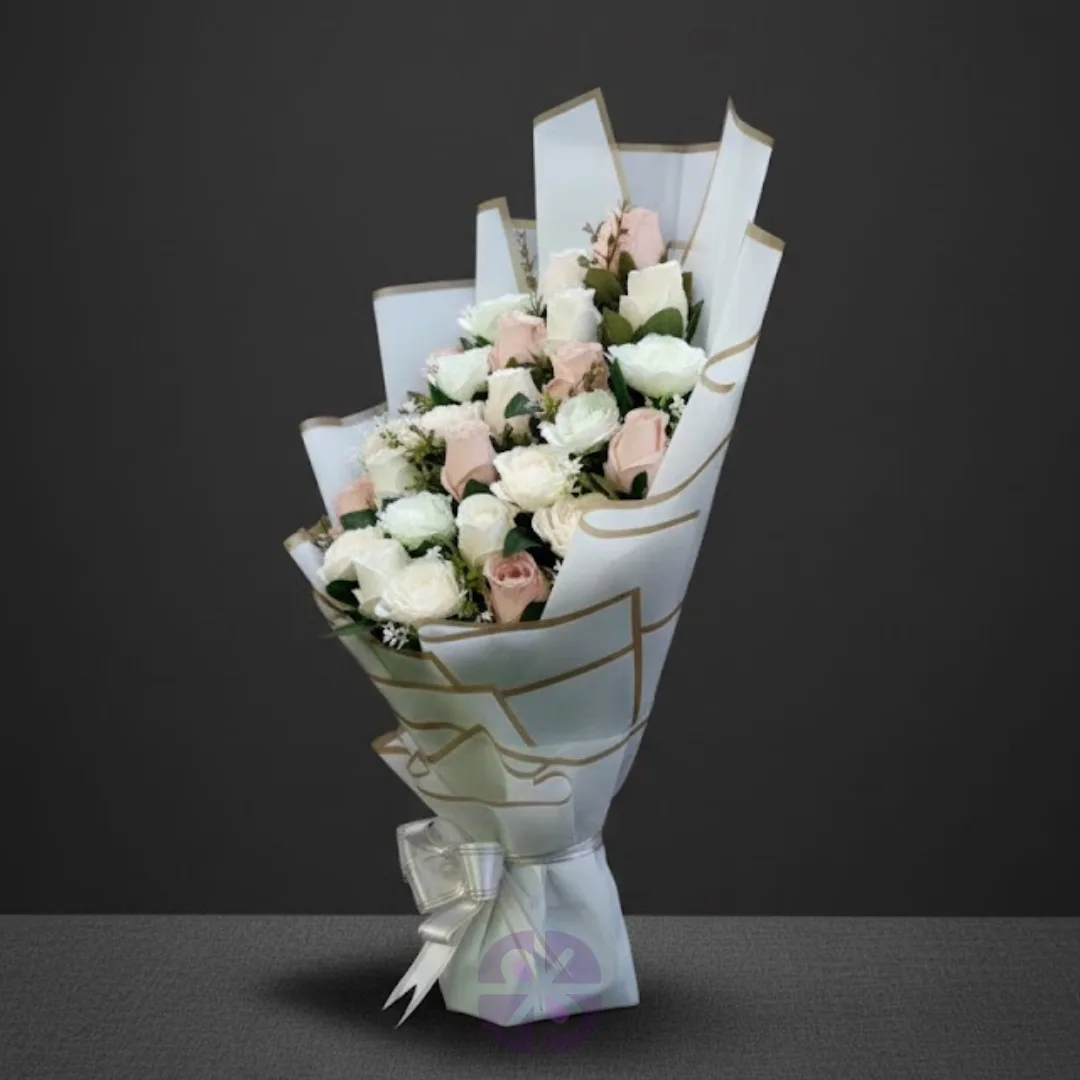 Artificial White, Shade Pink Rose Stand Bouquet