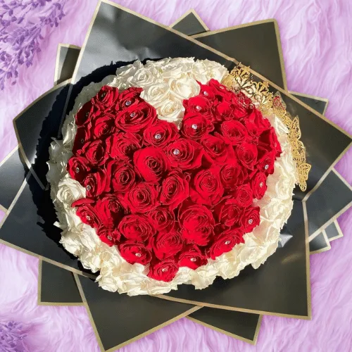 Heart-Shaped Red & White Rose Bouquet