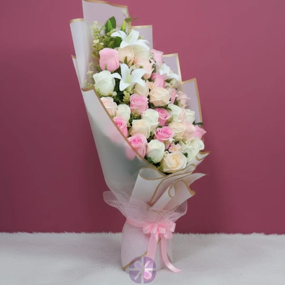 Classic Harmony Multi-Color Rose & Lily Artificial Stand Bouquet