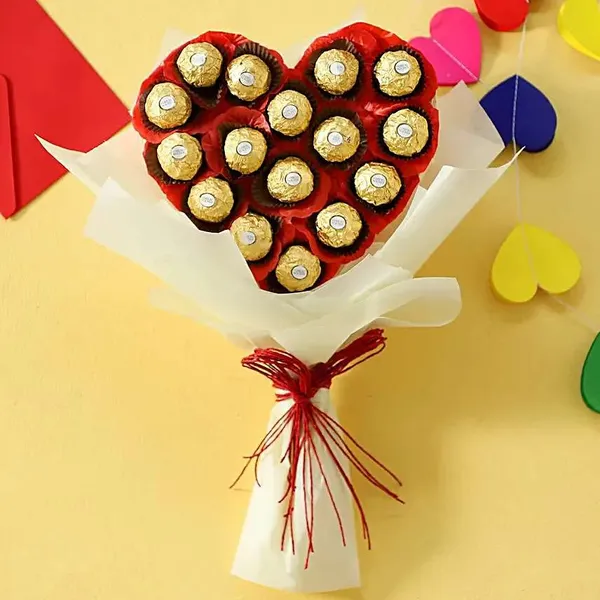 Heart-Shaped Ferrero Rocher Chocolate Bouquet
