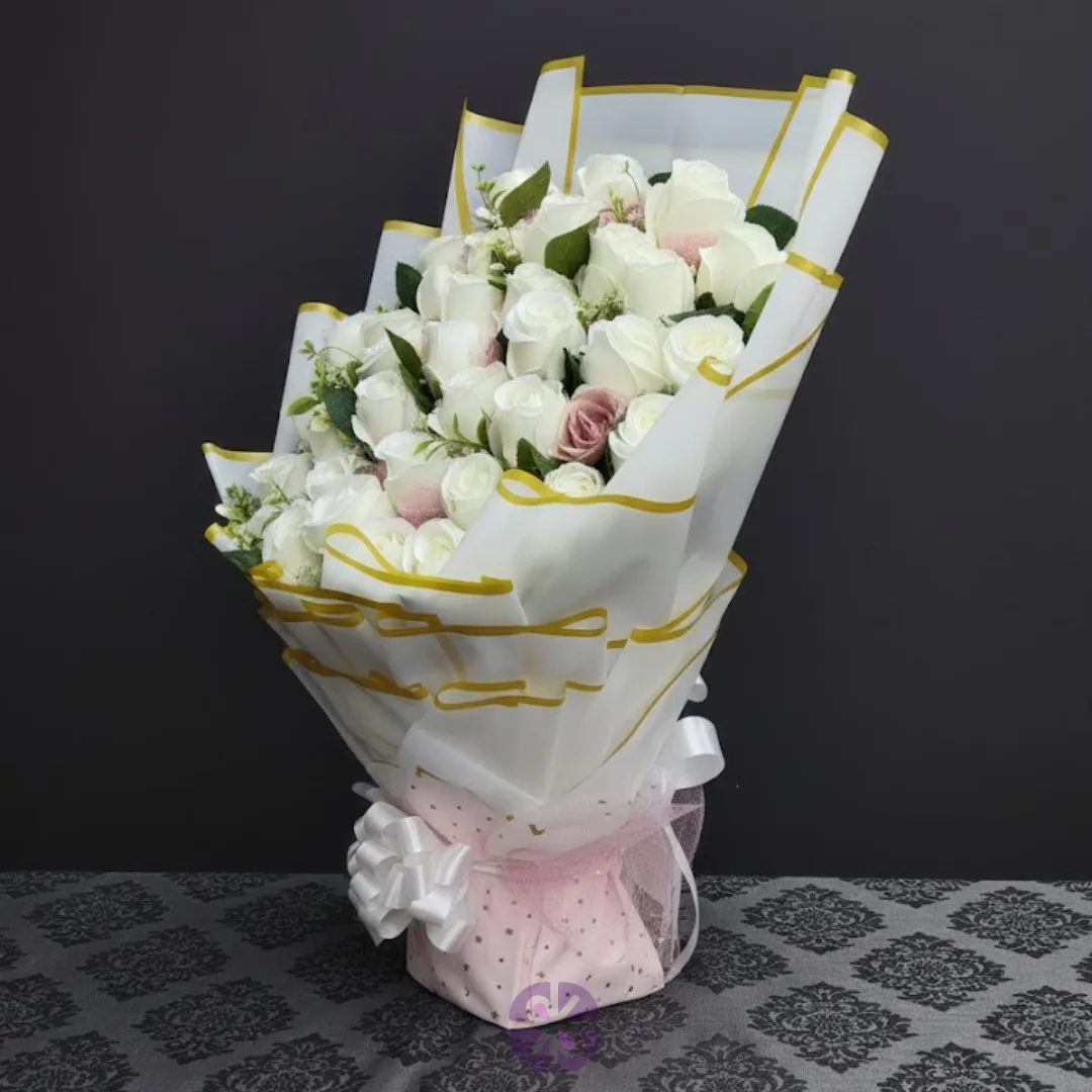 Snow White Dream Artificial White Rose Stand Bouquet