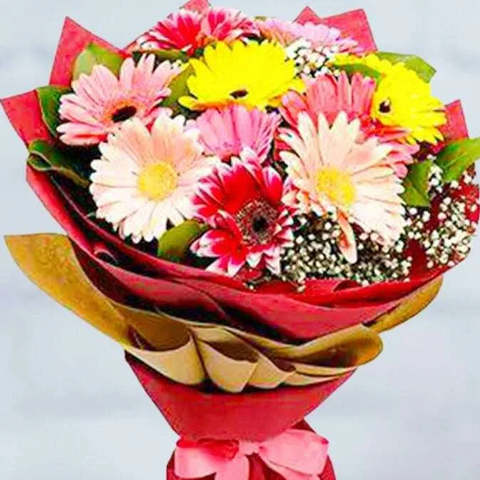 Vibrant Mixed Gerbera Flower Bouquet – Colorful & Joyful Gift Wrap
