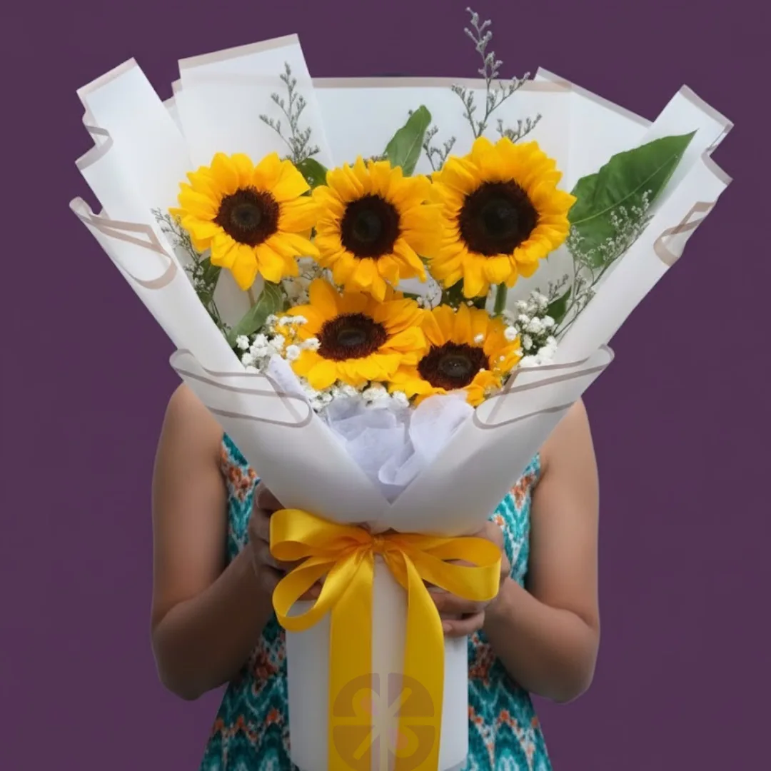 The Big Bright Hug Sunflower & White Wrap Bouquet