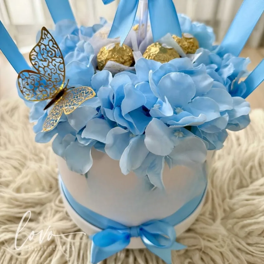 Welcome Baby Boy Balloon Hamper – Personalized Newborn Gift Box with Blue Theme & Chocolates