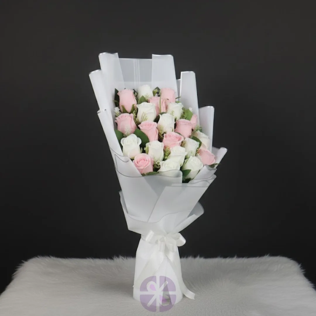 Classic Duet Eternal Pink & White Rose Artificial Stand Bouquet
