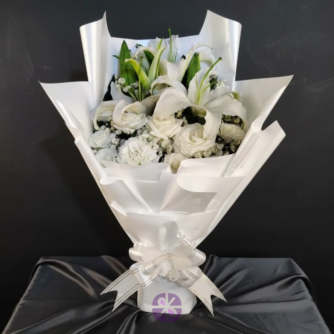 Pristine Grace Fresh White Lily and Rose Bouquet