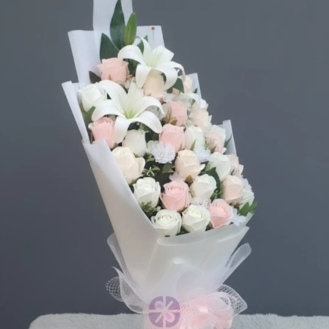Artificial Multi-Shade Rose & Lily Stand Bouquet