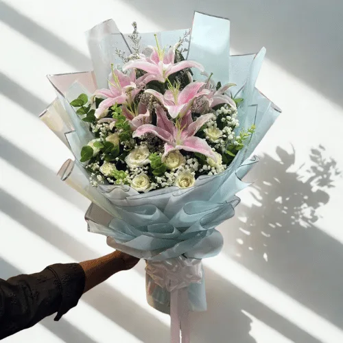 Blush Serenity Lily & Rose Bouquet