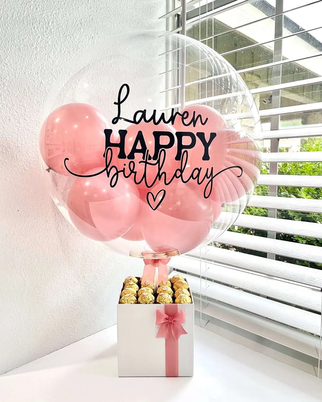 Custom Pink Birthday Balloon Box with Ferrero Chocolates