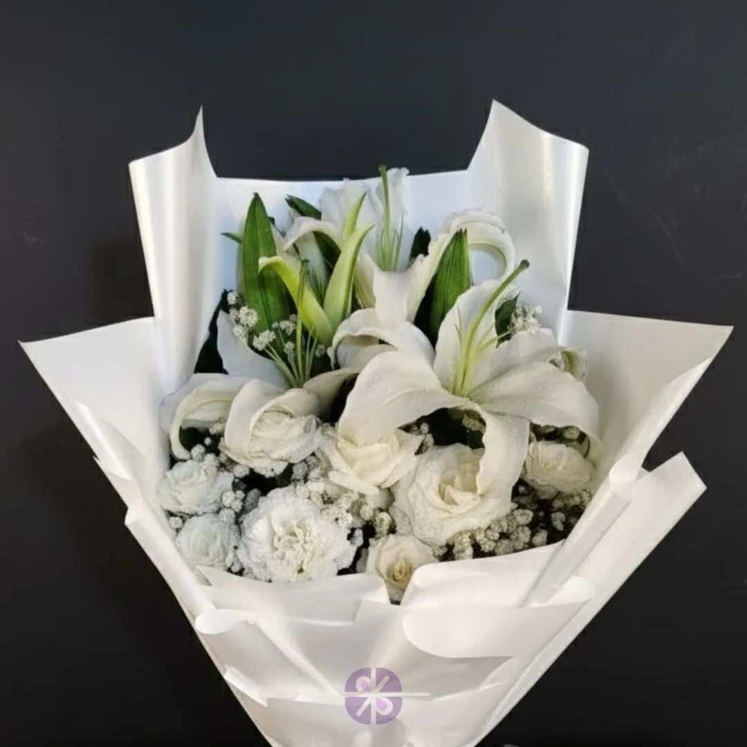Pristine Grace Fresh White Lily and Rose Bouquet