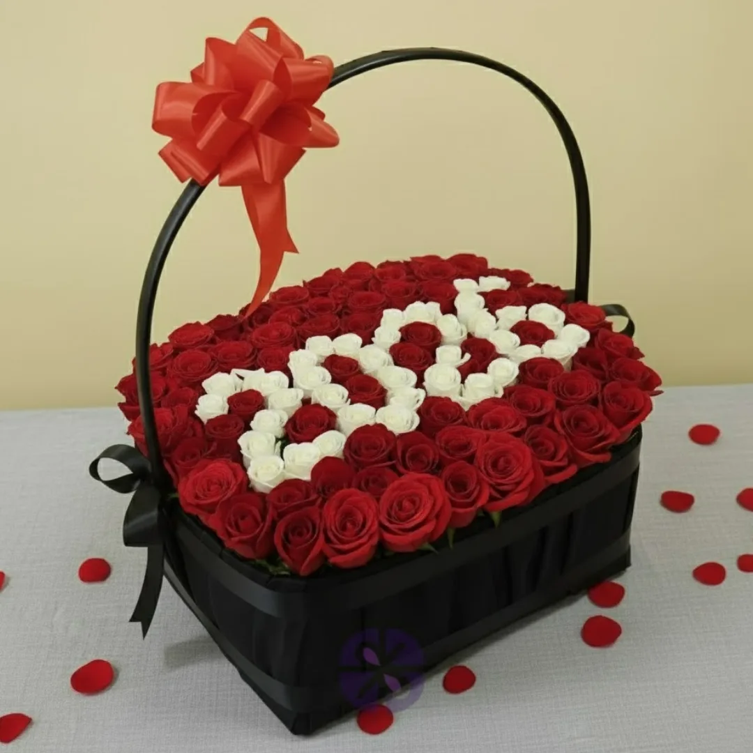 Eternal Love Personalized Fresh Red Rose Square Black Basket