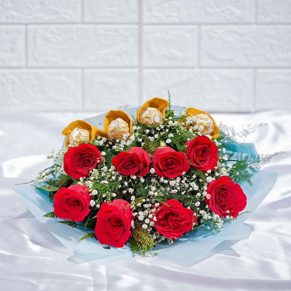 Romantic Red Roses & Ferrero Rocher Chocolate Bouquet
