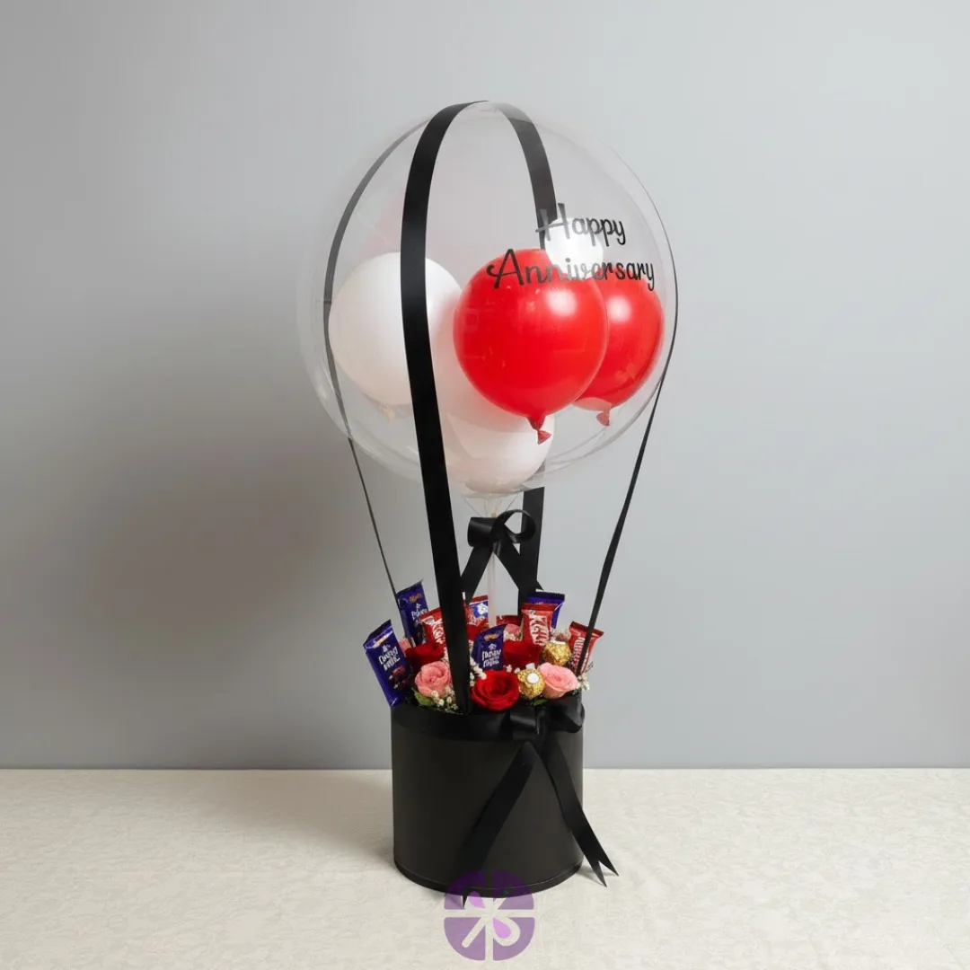 Luxury Float Hot Air Balloon Chocolate & Rose Bouquet