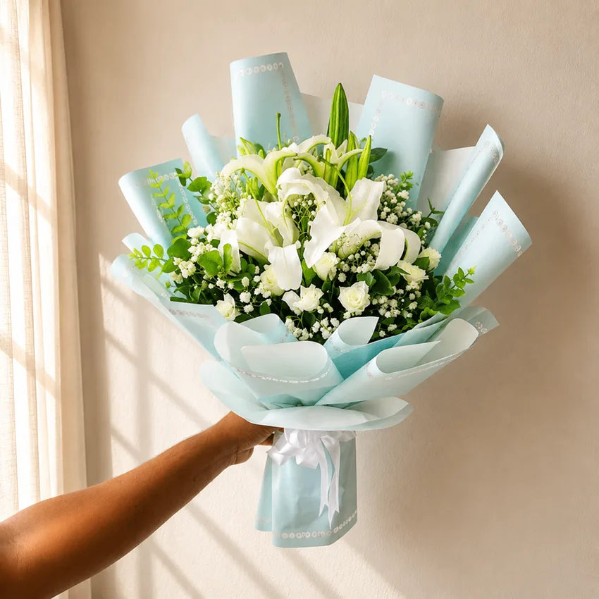 Serene Bloom White Lily & Rose Bouquet